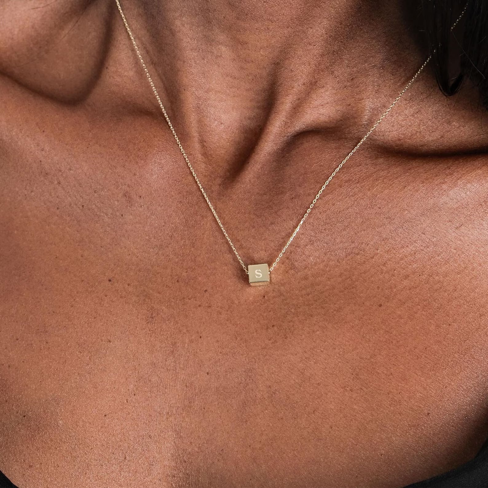 Cube Necklace 14K Solid Gold Initial