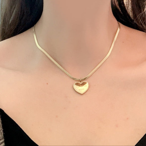 Gold Snake Chain Heart Necklace