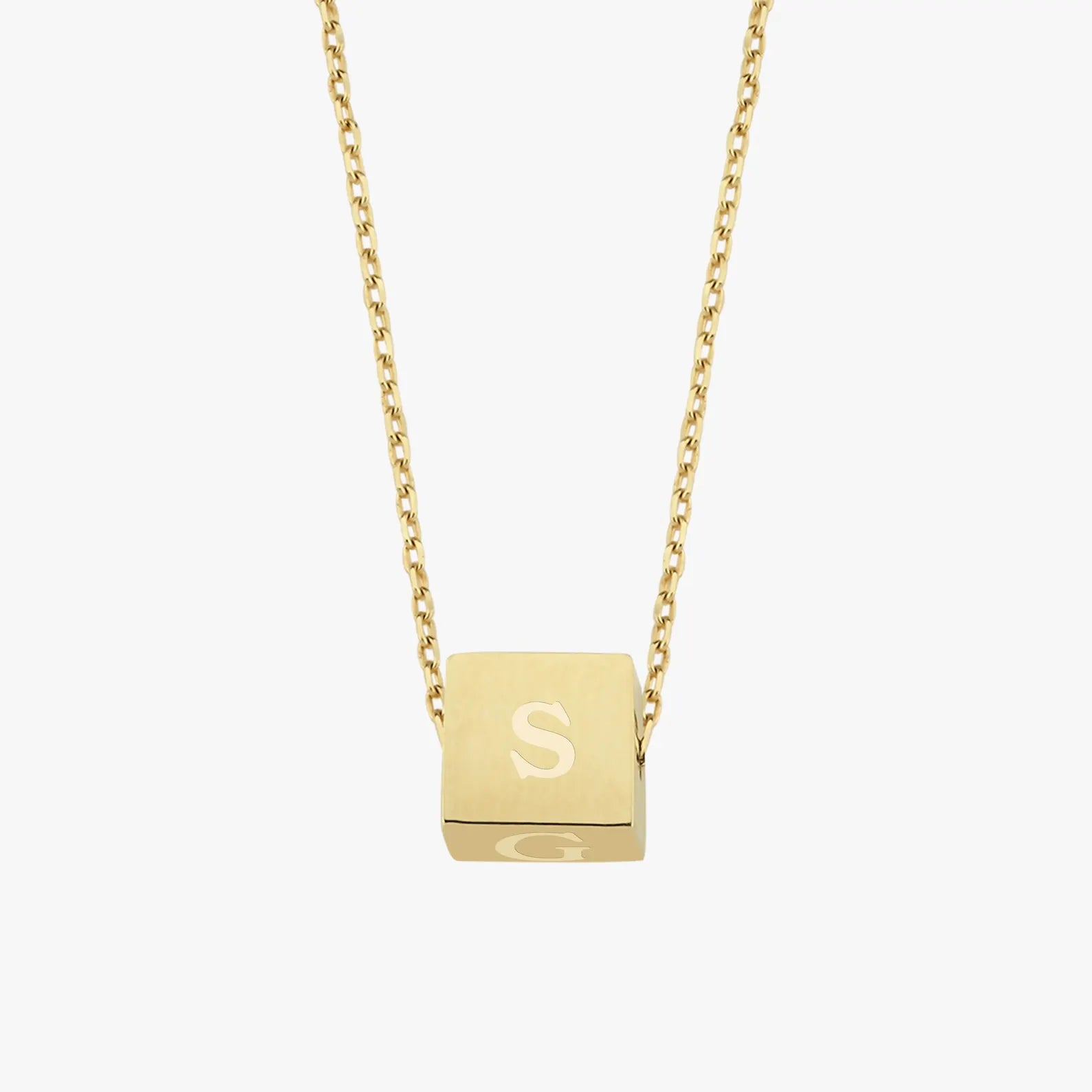 Cube Necklace 14K Solid Gold Initial