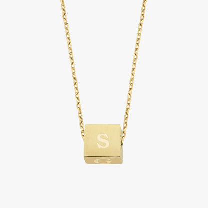 Cube Necklace 14K Solid Gold Initial