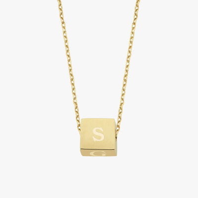 Cube Necklace 14K Solid Gold Initial