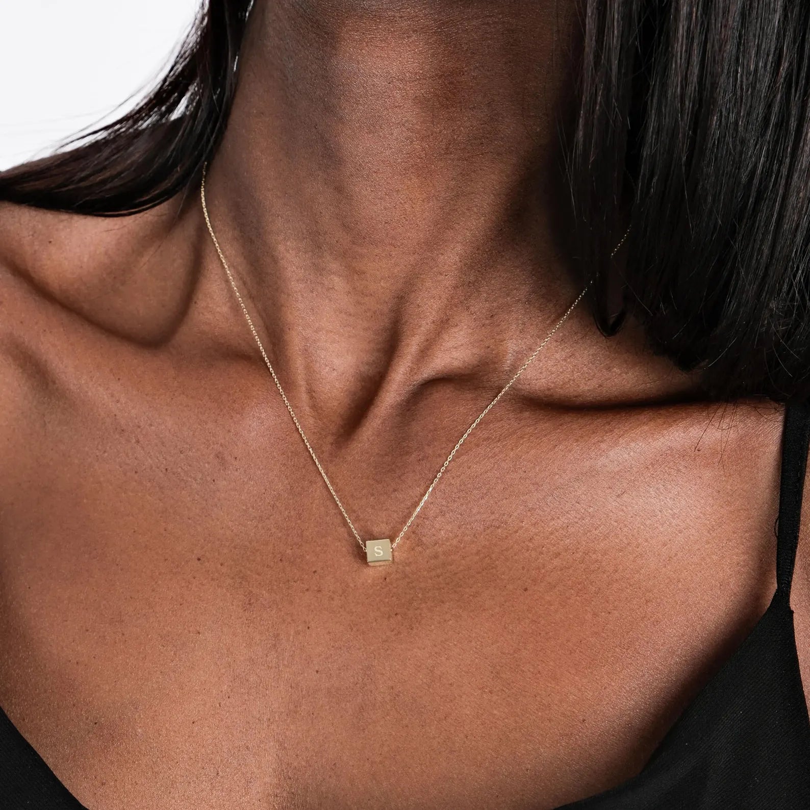Cube Necklace 14K Solid Gold Initial