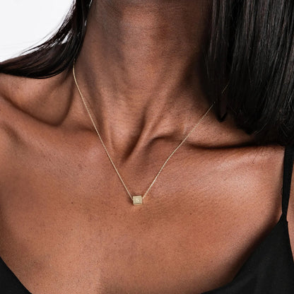 Cube Necklace 14K Solid Gold Initial