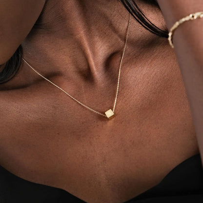 Cube Necklace 14K Solid Gold Initial