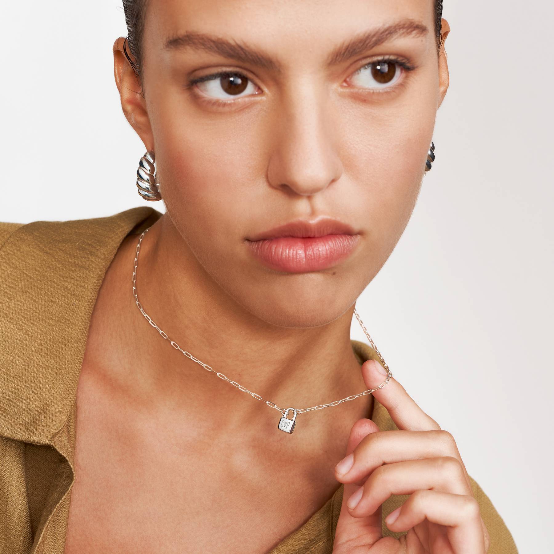 Statement Lock Initial Necklace - Sterling Silver