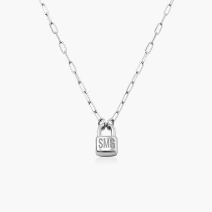 Statement Lock Initial Necklace - Sterling Silver