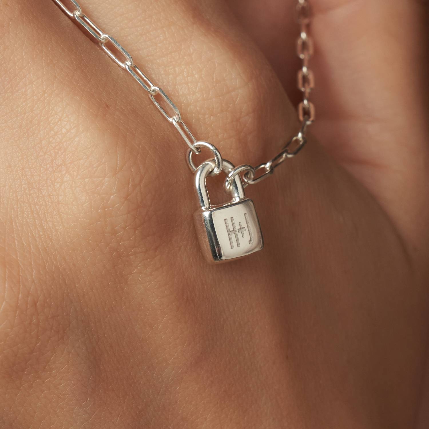 Statement Lock Initial Necklace - Sterling Silver