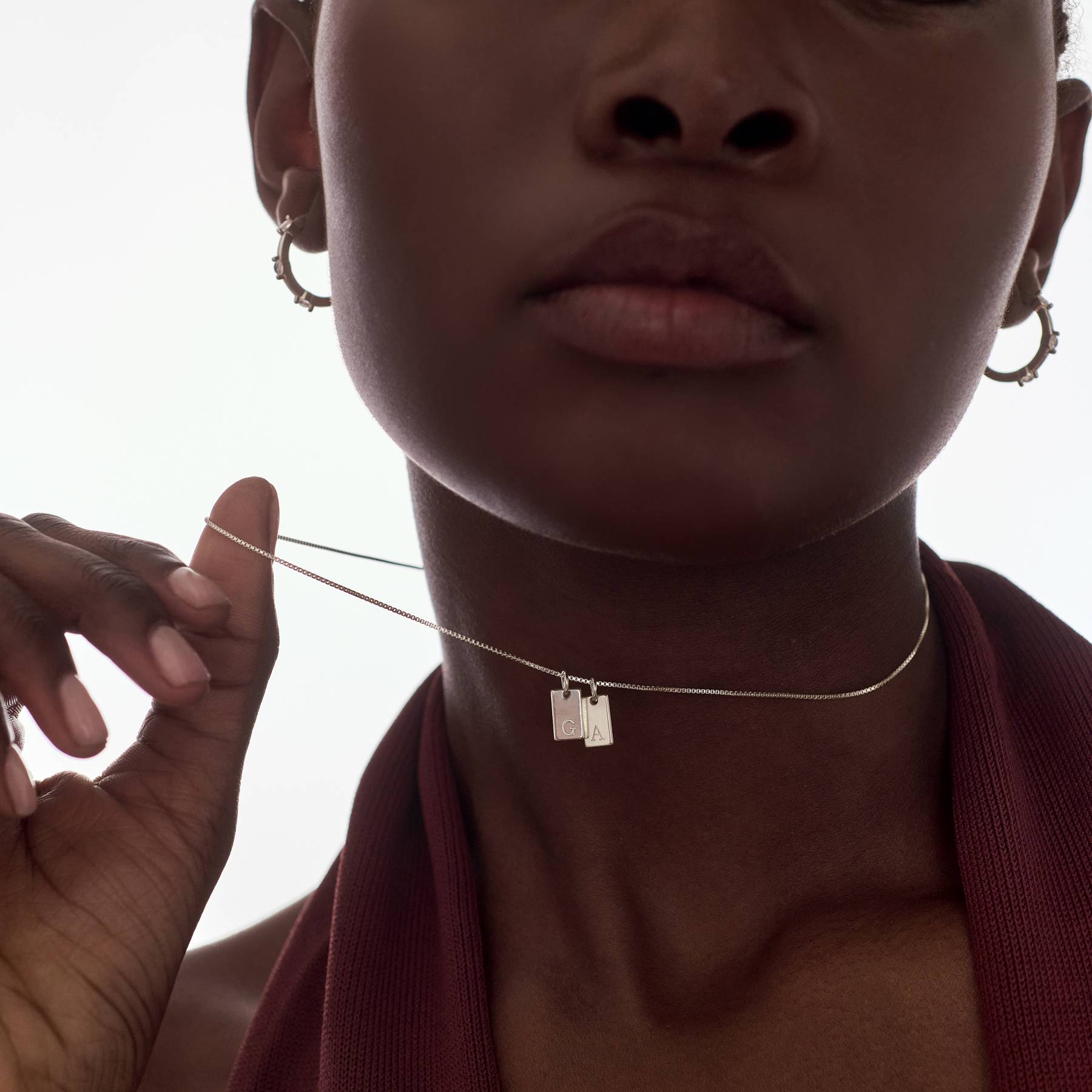 Signature Tag Initial Necklace - Silver